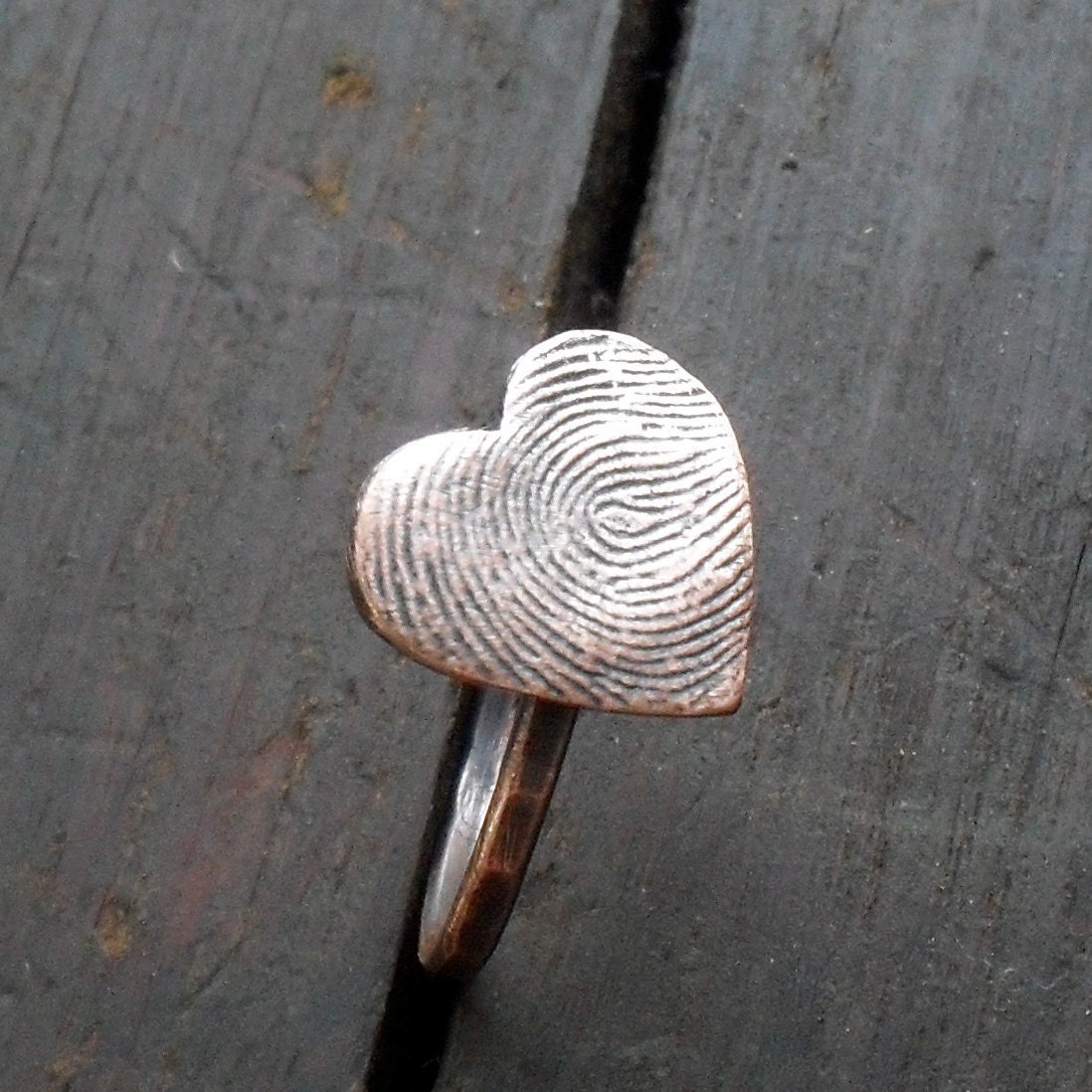 Heart Fingerprint Ring in Rustic Copper - Made to Order