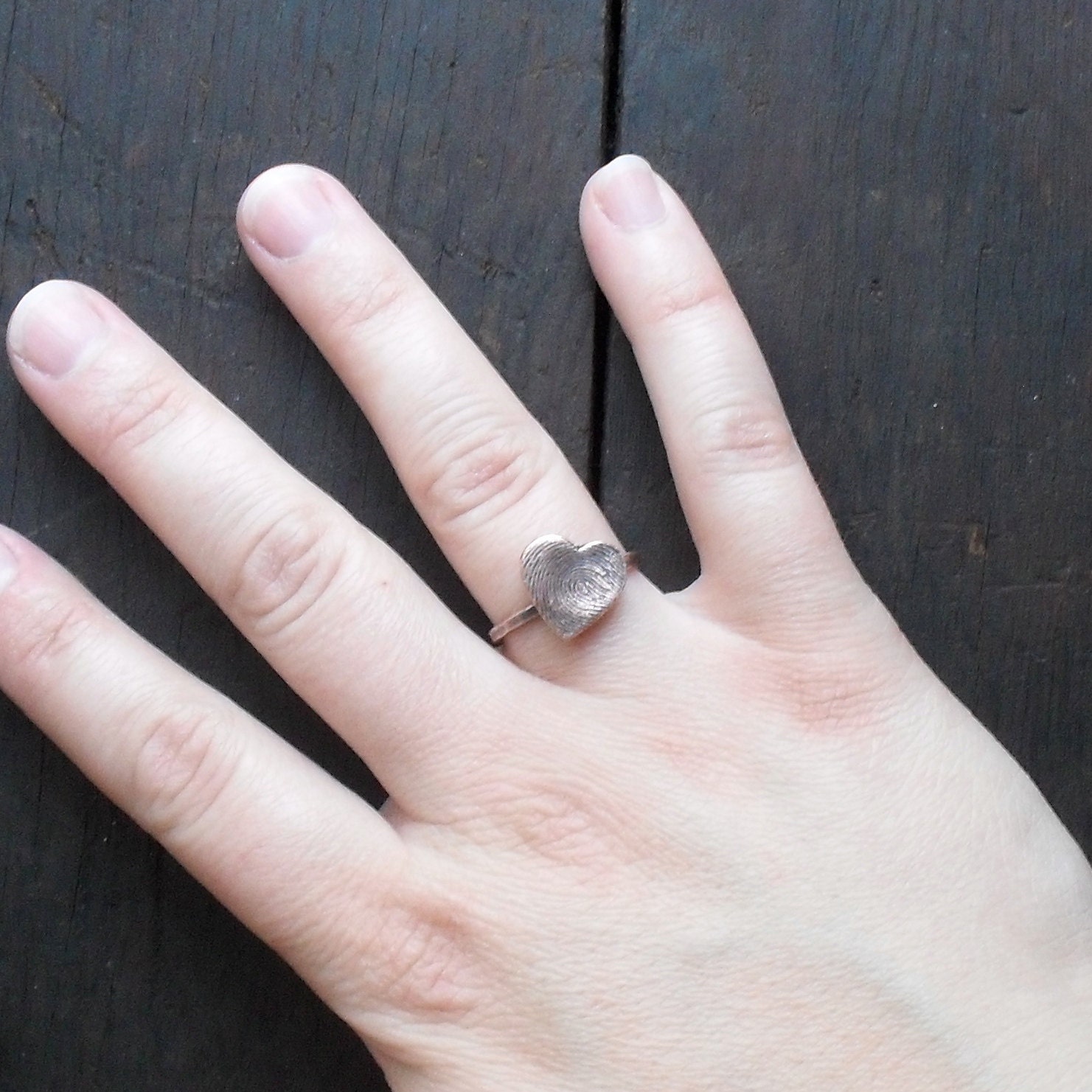 Custom Fingerprint Heart Ring in Rustic Copper