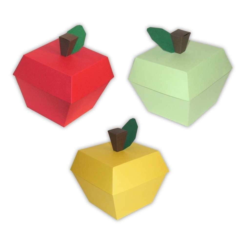 Apple PDF Favor Gift Box Printable Color Template (custom colors available -- red, light green, yellow/golden)