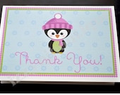 Penguin Girl Thank You Cards Set of 12 FOLDED