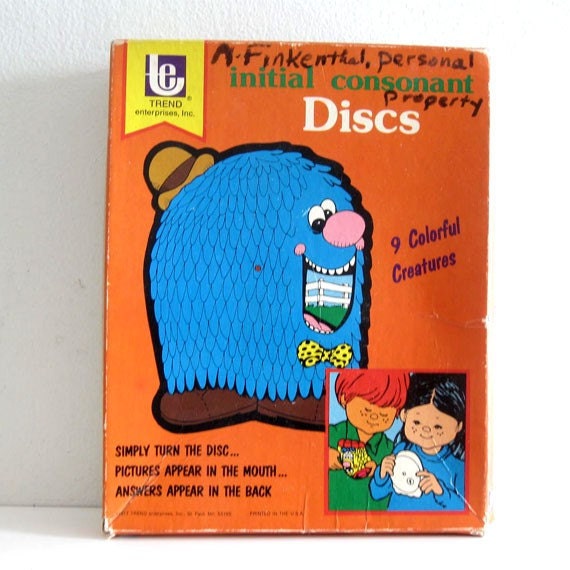 ON SALE Vintage Monster Game 1970s Initial Consonant Creatures Discs with box