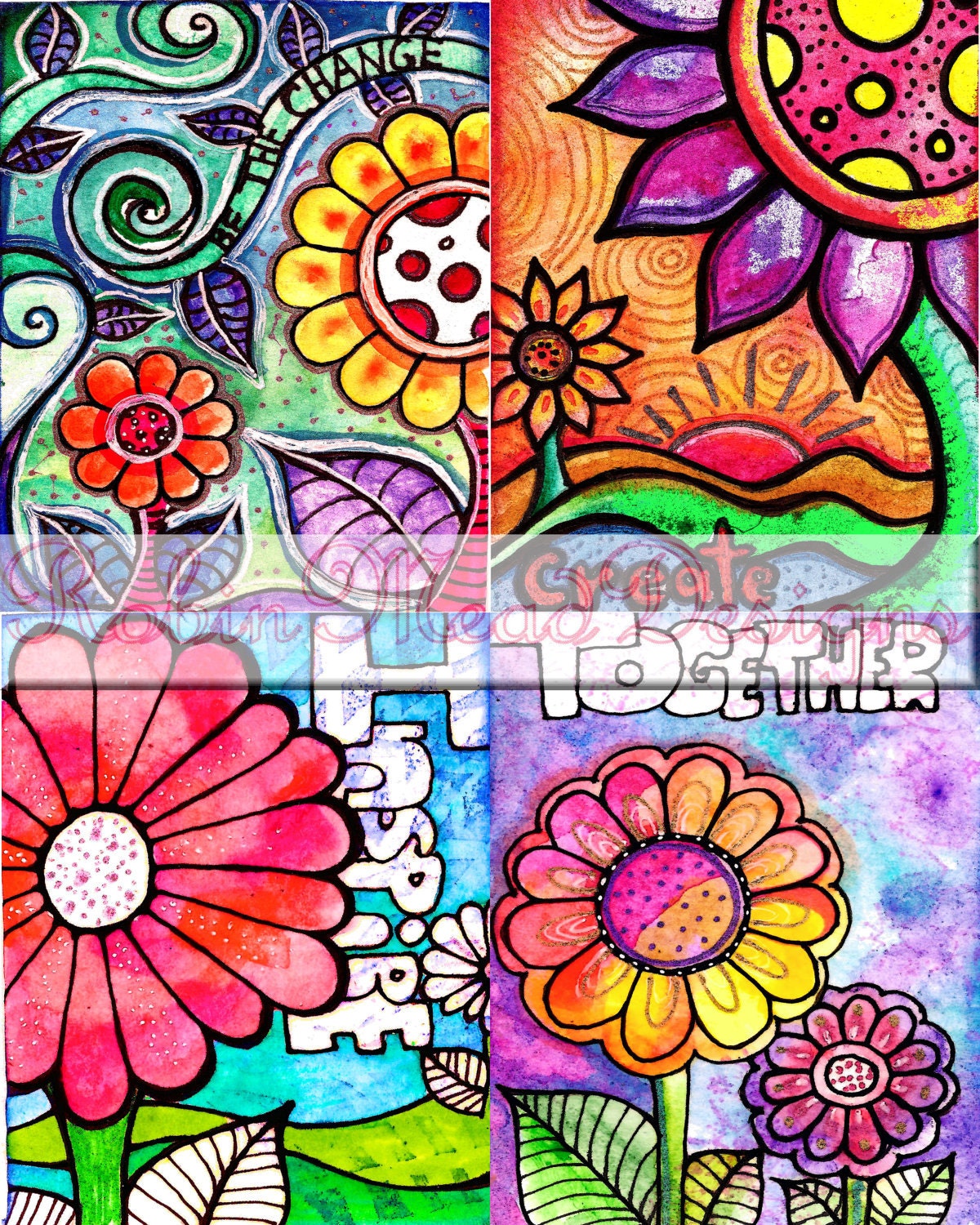 Download Printable Inspiration colorful flowers digital background hand designed papers by me, printables, digital and handpainted designs