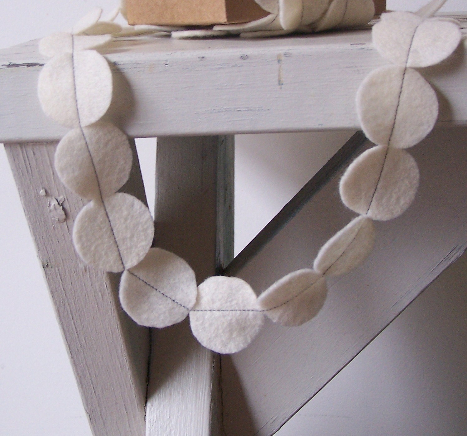 ivory FELT garland STRING of circles: minimalist woodland white bunting
