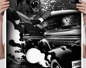 Bear, Grizzly, 1920s, Gangster, Drive By, Art Print, Poster, Digtal Print 18 x 24