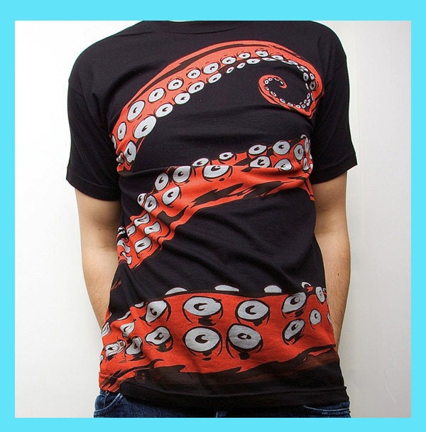 Octopus Tshirt, Tentacle tee, Octohug Black Cotton t-shirt S M L XL 2XL