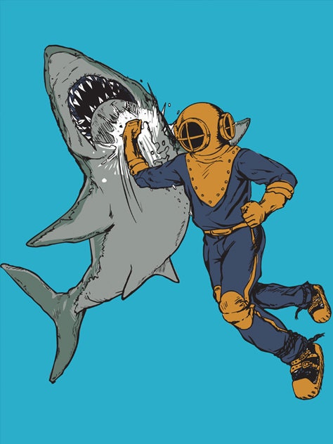 Shark, Diver Punching Shark, iPhone Case for iPhone 4 and 4S