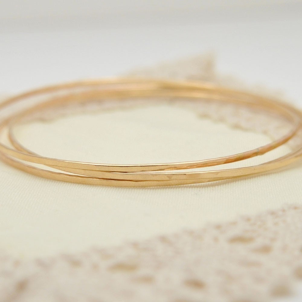 Slim Stacking Bangles in 14k Gold Fill, Set of Three - Recycled Metal