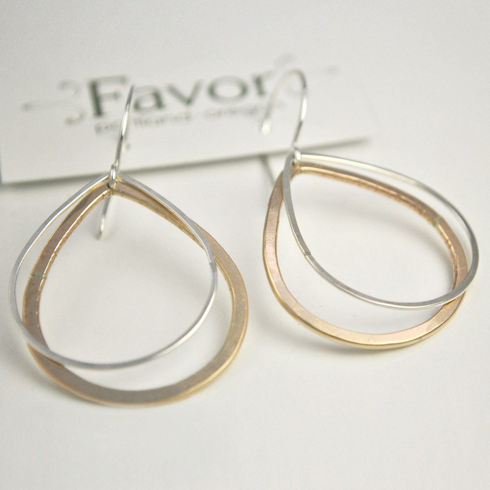 Mixed Metal 14k Gold Fill & Sterling Silver Drop Shadow Earrings - Recycled Metal