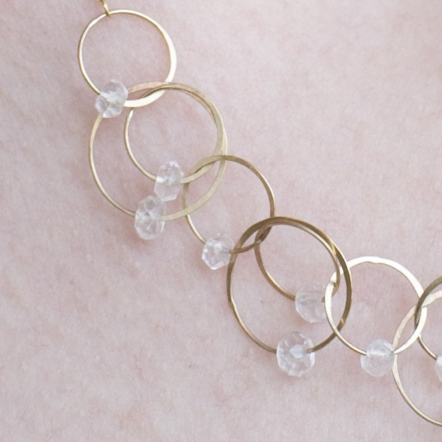Blue Topaz & 14k Gold Fill Molecular Necklace - Recycled Metal