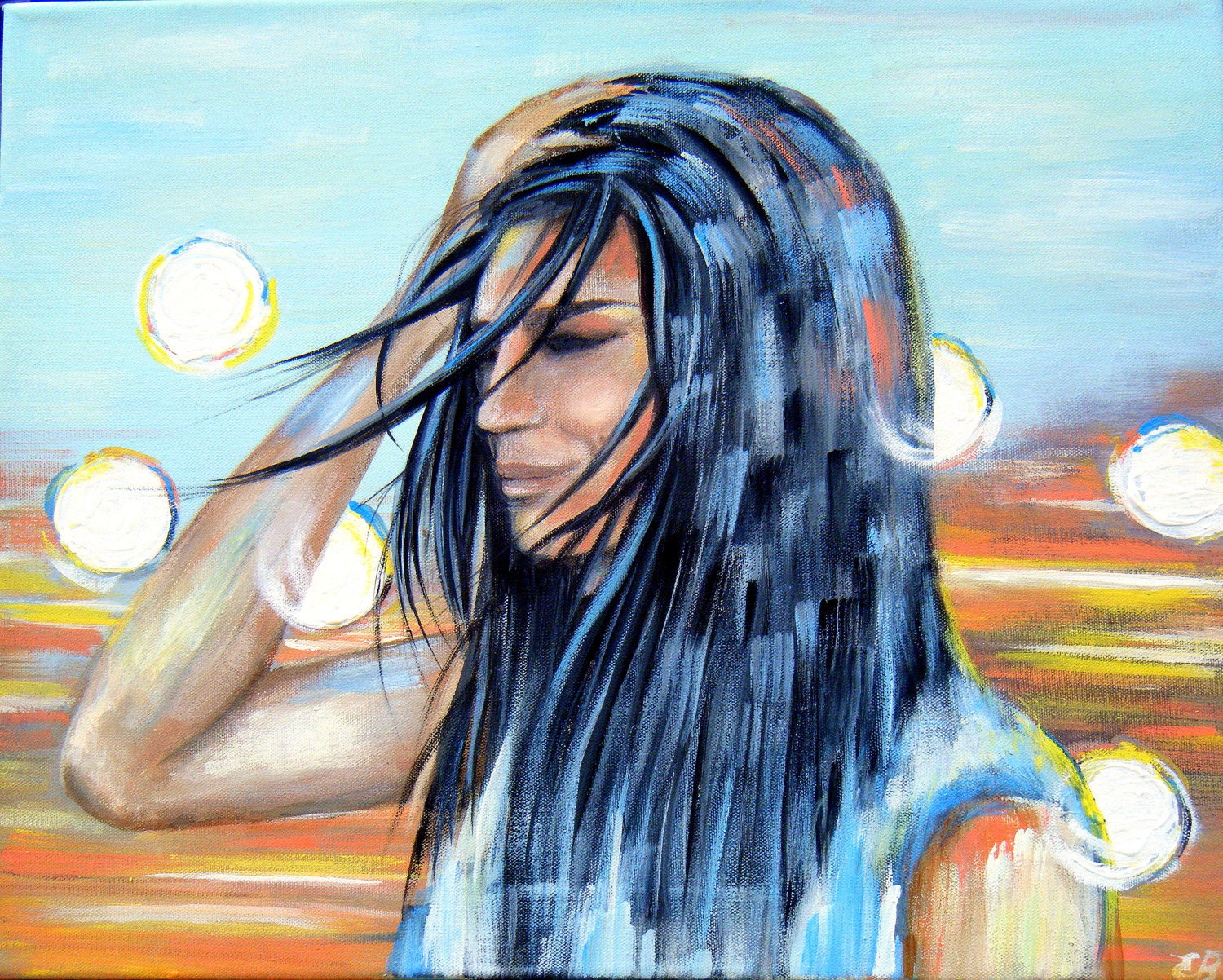 Lights - Original Acrylic Painting - 16 by 20 inches (sides are about 1/2 an inch thick) Beach, Street, Sea, Summer