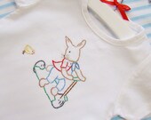 Scooter Bunny - Hand Embroidered Vintage Style Romper (Made To Order Any Size)