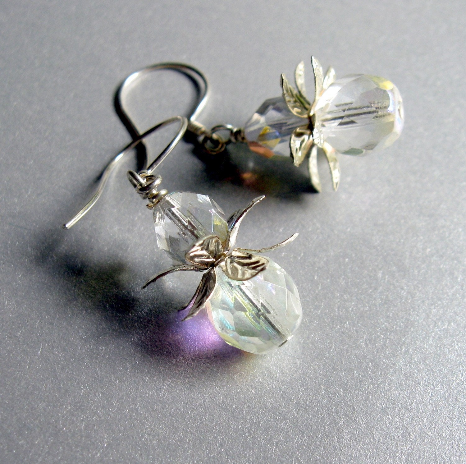Sparkling Crystal Clear Petal Dancer Earrings  Cottage Style Shabby Chic Mothers Day Outdoor Wedding Garden