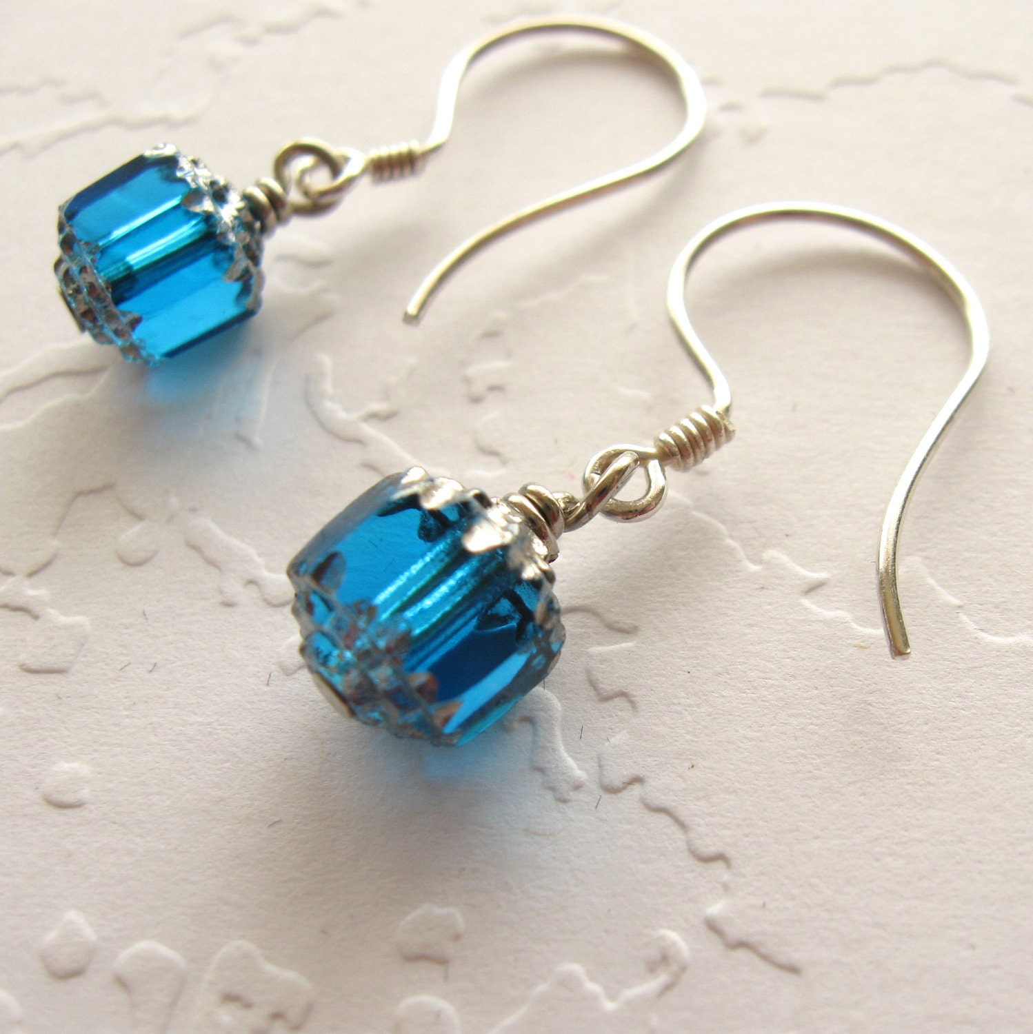 Simple, Elegant, Sterling Silver, and Blue Glass Earrings Cottage Style Shabby Chic Mothers Day Outdoor Bridal Garden