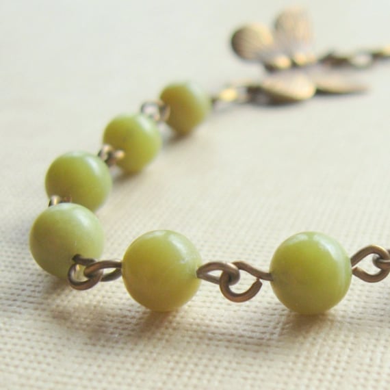 Light green butterfly necklace Shabby Chic Cottage Style Mothers Day Outdoor Wedding Garden