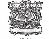 Books and Roses Custom Ex Libris Rubber Stamp E12