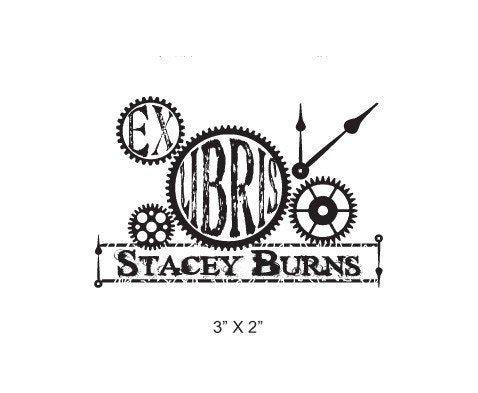 Steam Punk Clock Gears Collage  Ex Libris Custom Rubber Stamp I05