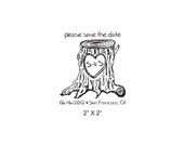 Custom Tree Stump with Carved Heart Initials Wedding Date Large Rubber Stamp AD243