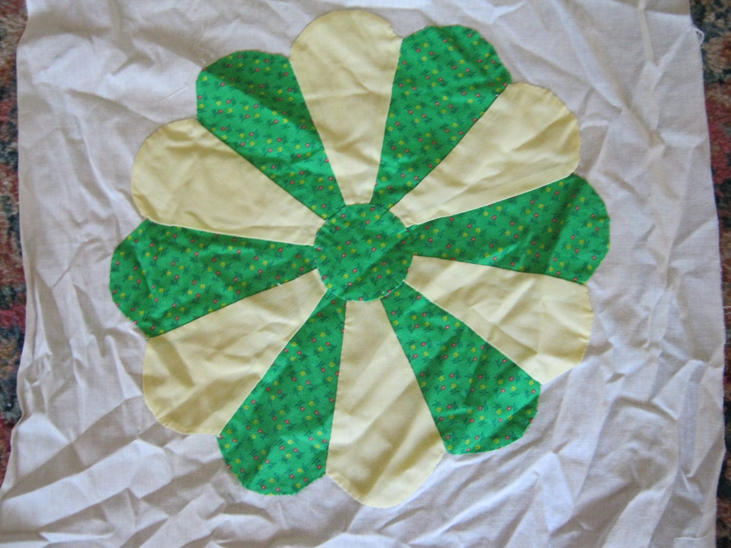 DESTASH  Quilt Hand Pieced Square Dresden Plate Appliqued onto Muslin FREE SHIPPING
