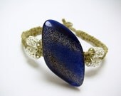 Natural Color Thin Hemp Bracelet with Romanian Button Focal in Blue
