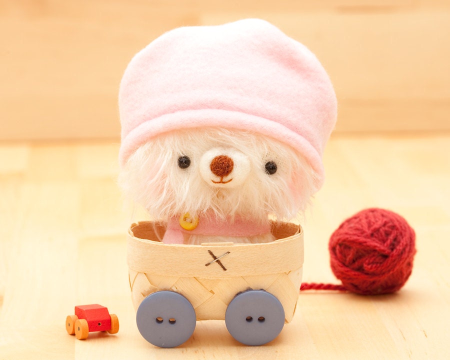 Amigurumi bear in pink plush toy - made to order - Happy Pinu with hat -