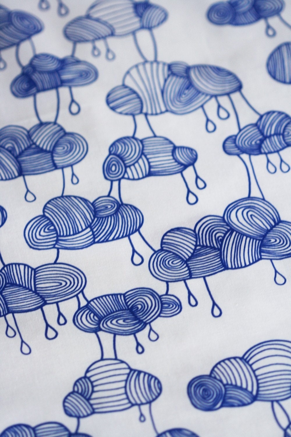 Weather Pattern Fabric - Cobalt Blue on White -  Half a Yard