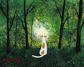 Greyhound Dog Modern Folk Art PRINT of Todd Young painting Forest Light