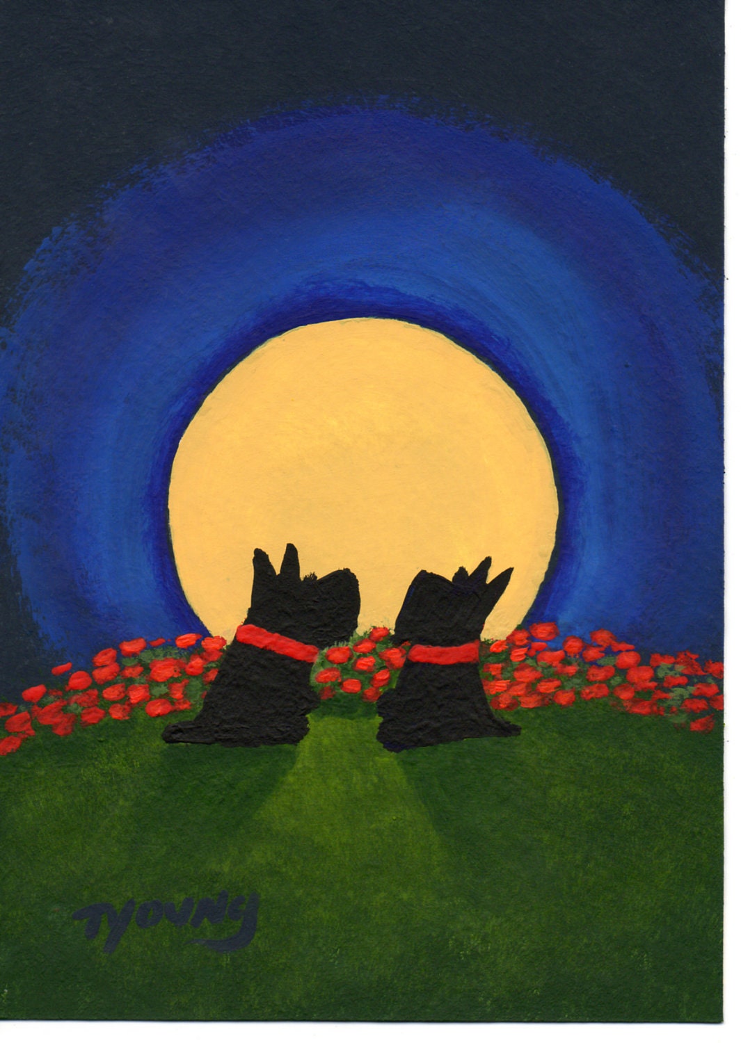 Scottie Dog Modern FOlk art PRINT of Todd Young KISS ME