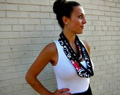 fiona circle scarf (black/white/fuchsia floral print with black crochet trim)