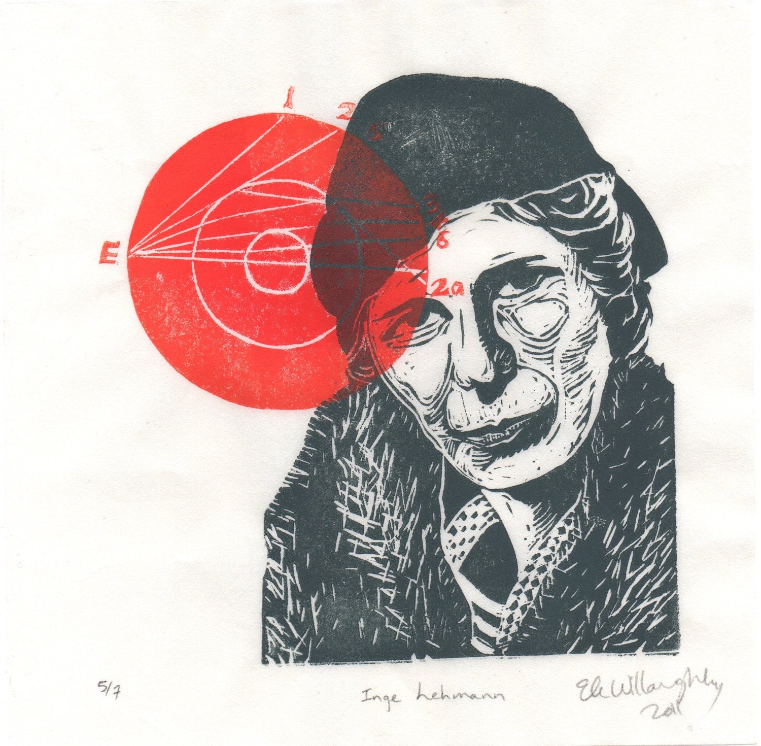 Inge Lehmann and the Earth's Core Linocut
