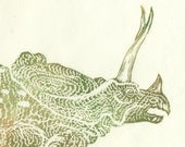 Big Head Torosaurus linocut 1st edition