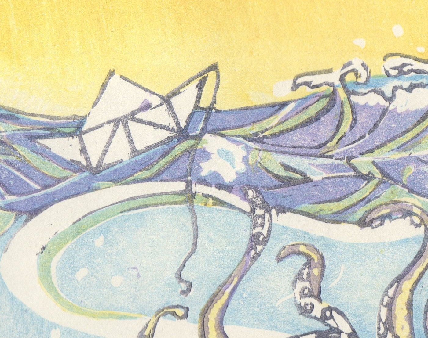 Little Boat, Big Ocean Woodblock Print