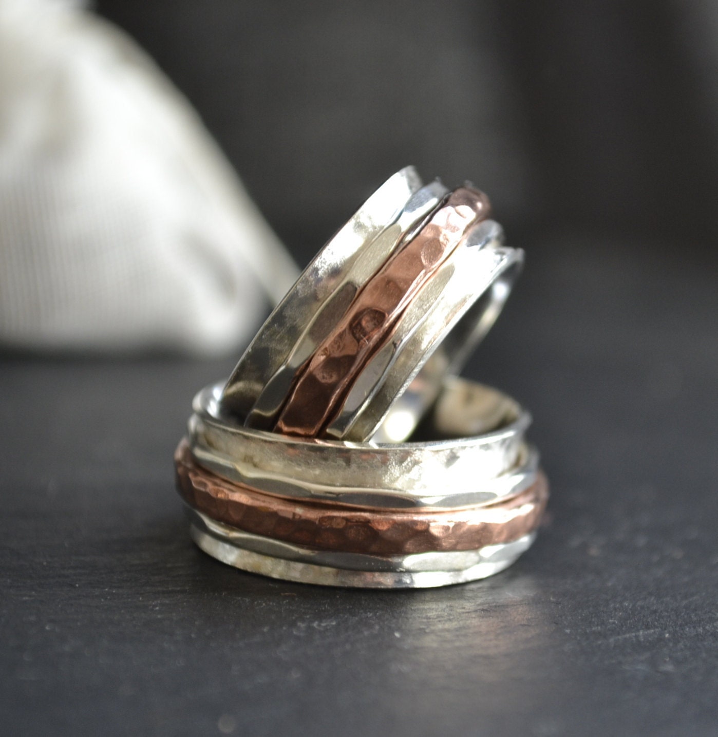 Threesome Spinner silver and copper ring - Wedding bands, freeshippingfrance