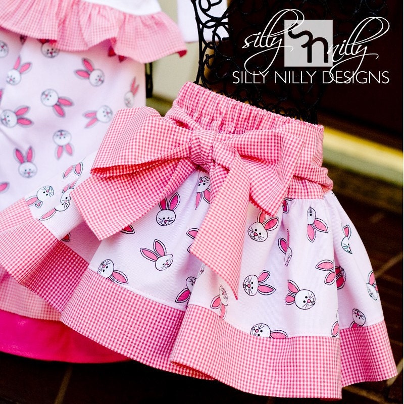Ships same day // Size 18m, 3t, 4t, 5, 6 Adorable Easter Bunny Pink Gingham Bow Skirt