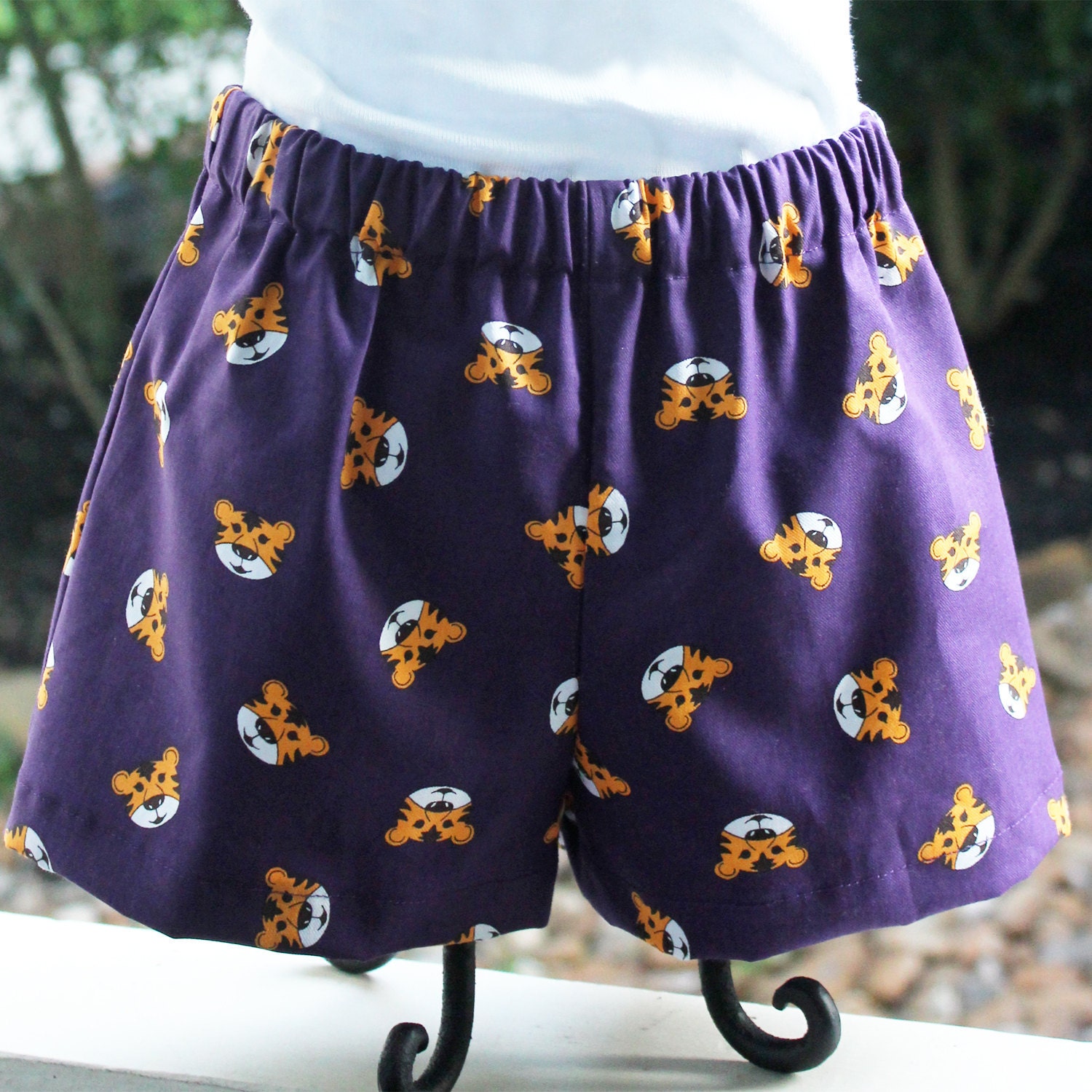 LSU inspired tiger spirit wear elastic shorts sizes 3 months to 8 years for the boys