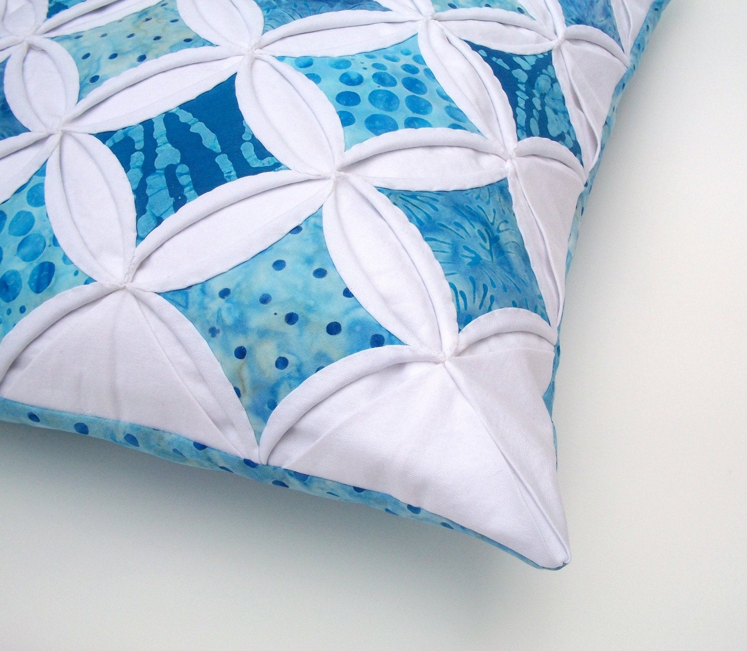 Decorative Pillow Cover Blue Batik Cathedral Windows Throw Pillow Cover 18 Inches