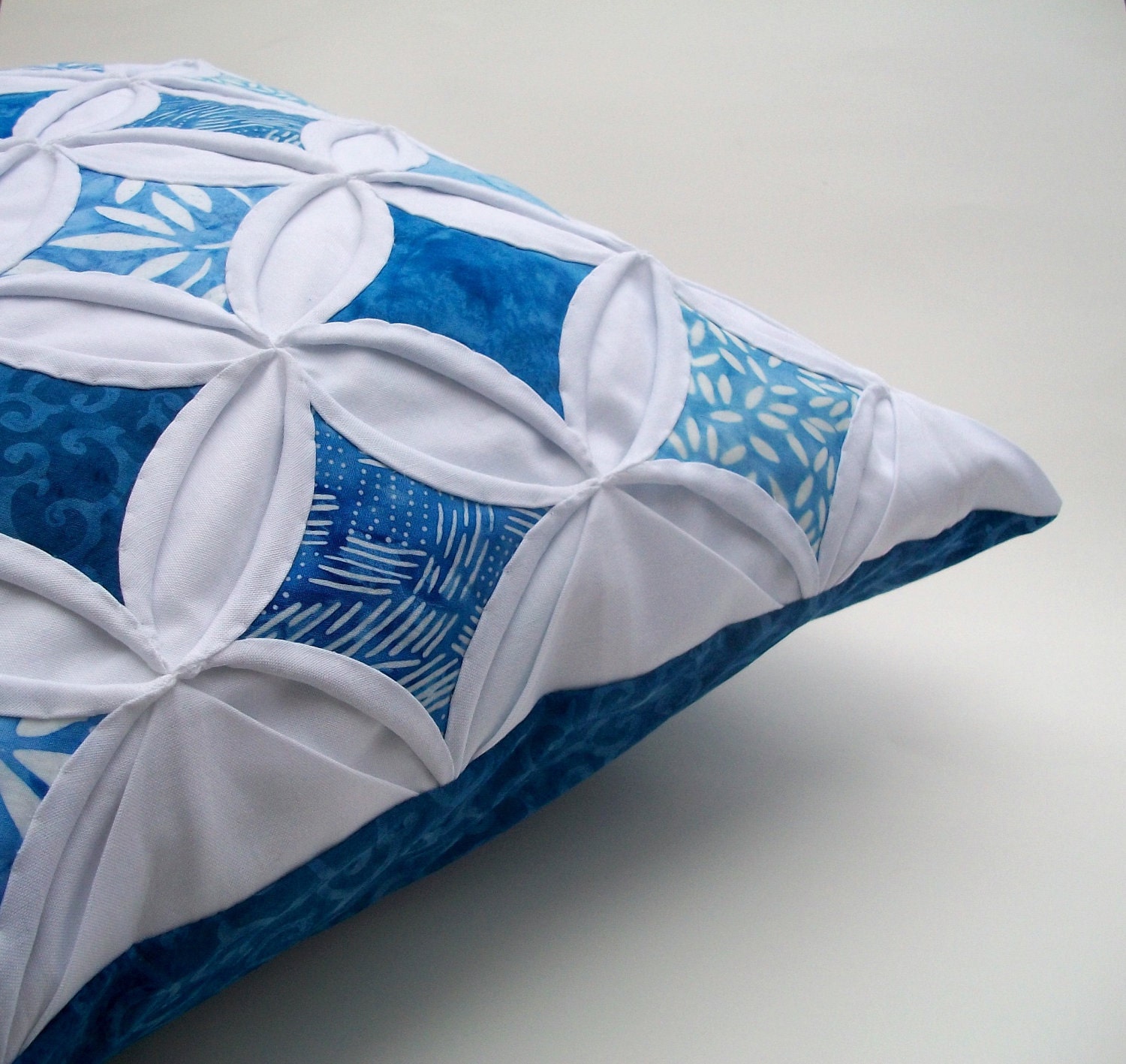 Decorative Pillow Cover Blue Batik Cathedral Windows Throw Pillow Cover 18 Inches