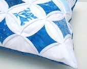 Decorative Throw Pillow Cover Blue Pillow Batik Cathedral Window 18 Inch