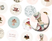 Marie Antoinette tea party 1 inch button circles digital collage sheet