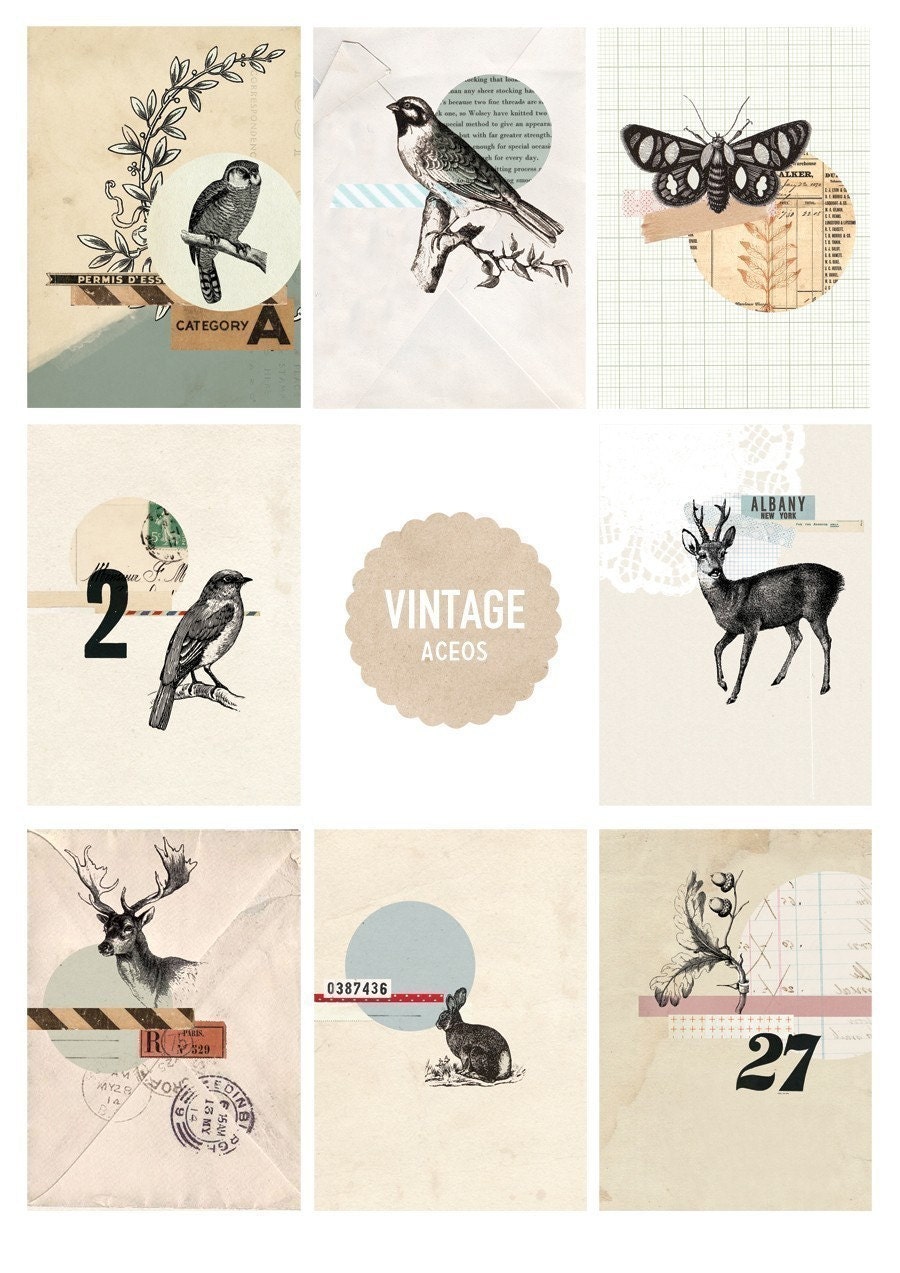 Vintage Forest- Digital PDF ACEO Tags for Download and Print