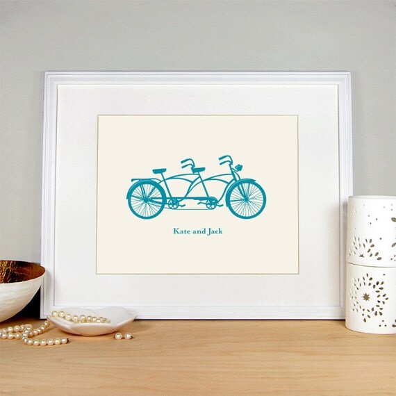 8x10 Tandem Bicycle Personalized Art Print - Personalized Couples Art