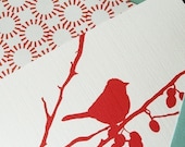 Personalized card set - Bird on a branch - set of 10