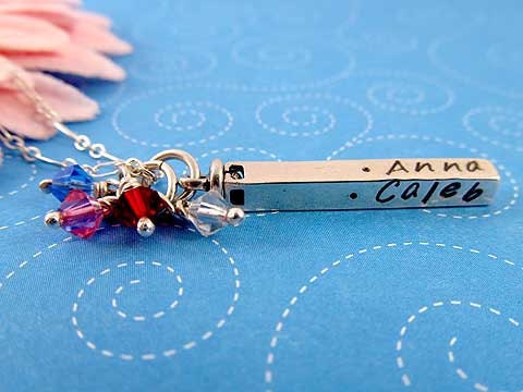 Personalized Necklace, Sterling Silver Bar with Birthstones, Custom Swivel Bar, Sterling Silver Handstamped Mom Necklace