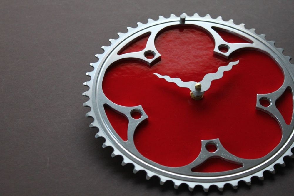 poppy red recycled bike clock