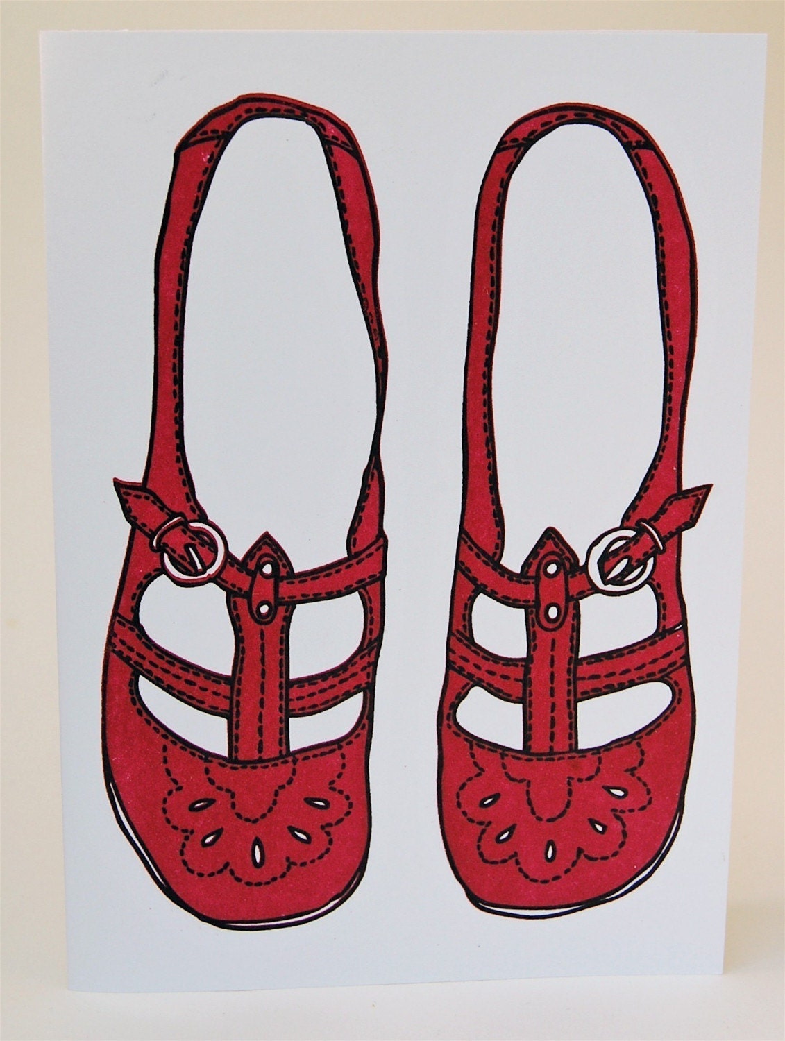 Ruby Slippers, Gocco print, 2 card set, with envelopes