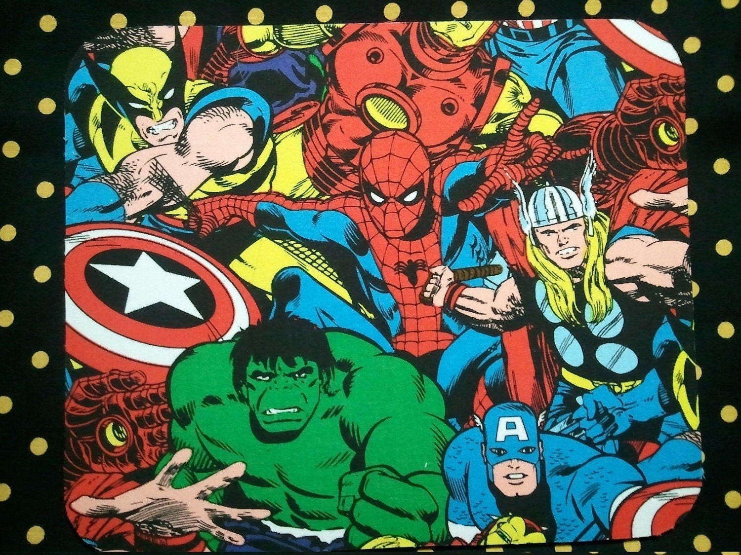 Ready to Ship...Computer Mousepad Made From Avengers Fabric - Hulk, Iron Man, Captain America, Thor, Spiderman, Wolverine