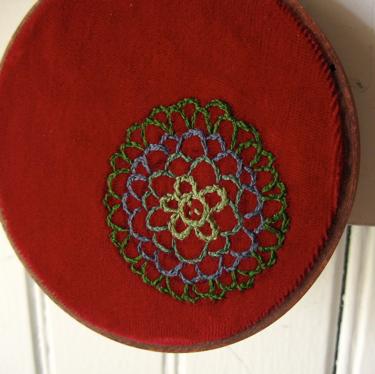 Ruby Red Mum Wall Embroidery Art