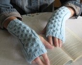 Pale Blue Honeycomb Fingerless Mitts