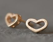 Open Heart Stud Earrings with Holes in 14k Gold