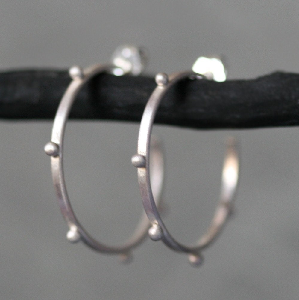 Small Beaded Hoop Earrings in Sterling Silver