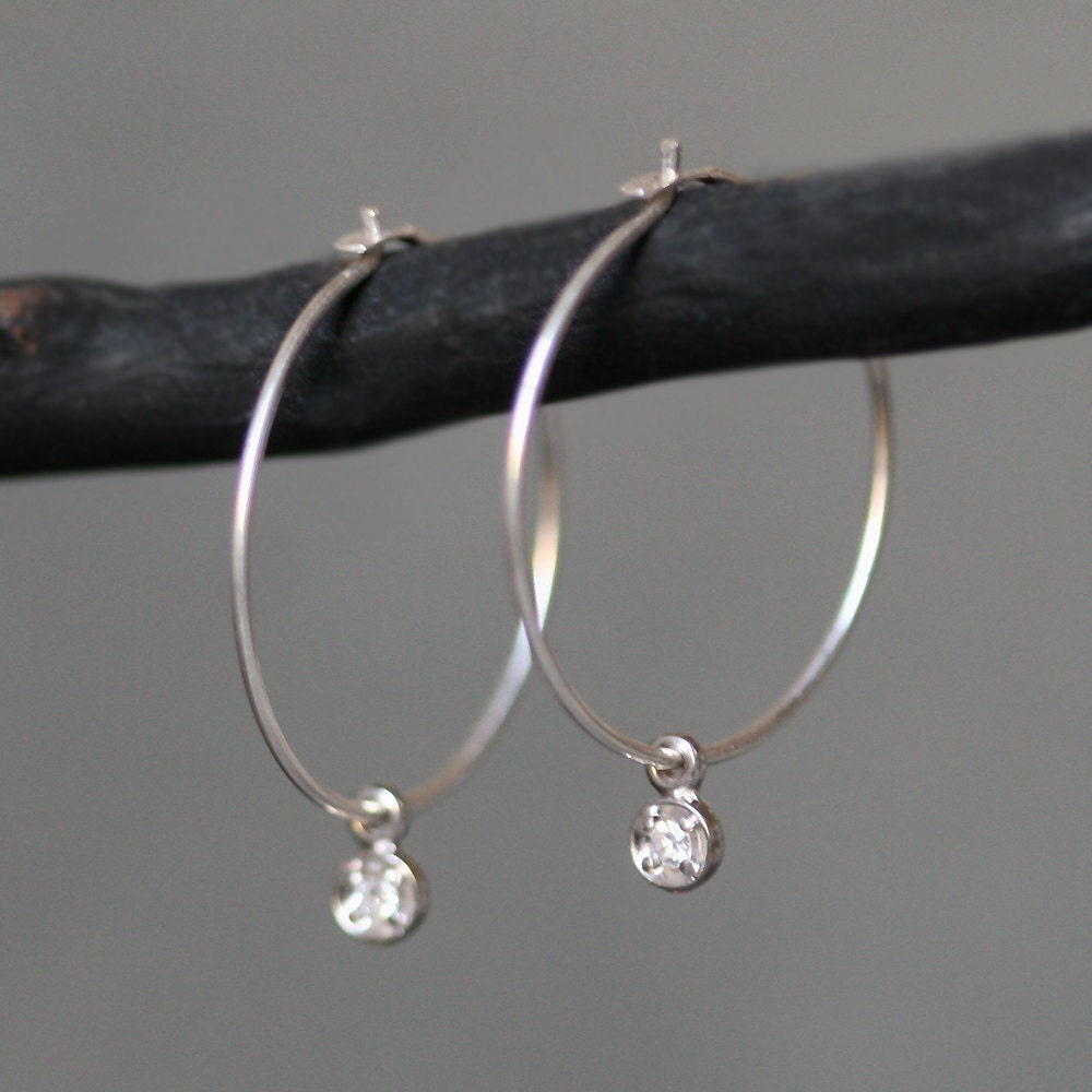 Diamond Drop Hoop Earrings in Sterling Silver and 14K Gold